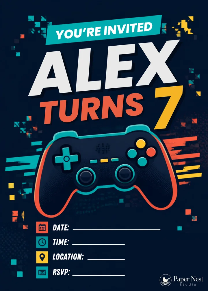 Gaming Birthday Invitation printable from Paper Nest Studio