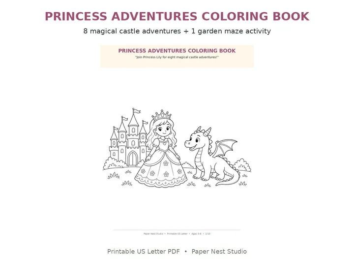 Princess Castle Coloring Book printable from Paper Nest Studio