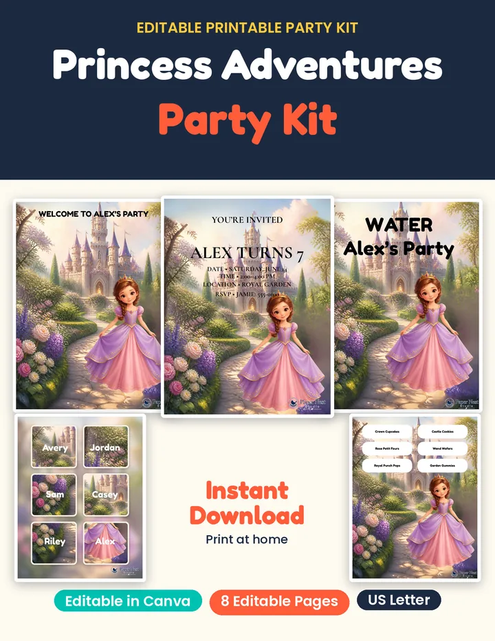 Princess Adventures Party Kit printable from Paper Nest Studio