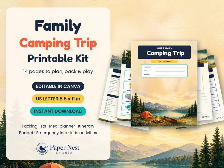 Family Camping Trip Planner printable from Paper Nest Studio