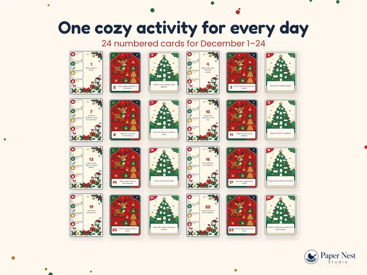 Christmas Advent Activity Cards printable from Paper Nest Studio