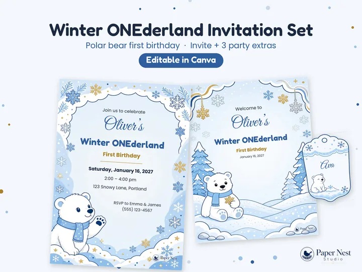 Winter ONEderland First Birthday Set printable from Paper Nest Studio