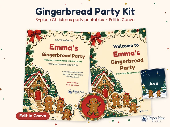 Gingerbread Christmas Party Kit printable from Paper Nest Studio